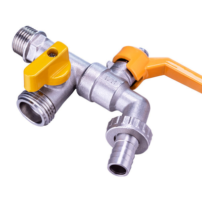 Quickly Open 2 Flow Yellow Handle Brass Ball Valve Bib cock Nickle Plated