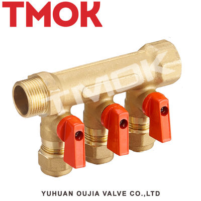 Sand Blasting Brass Color Body 3/4 Inch Three Way Manifold Valve For Water Distributor
