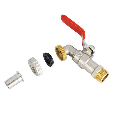 Standard Brass Bibcock Valve Red Iron Handle Heavy Nozzle For IBC Tank 1/2 3/4 1 Inch