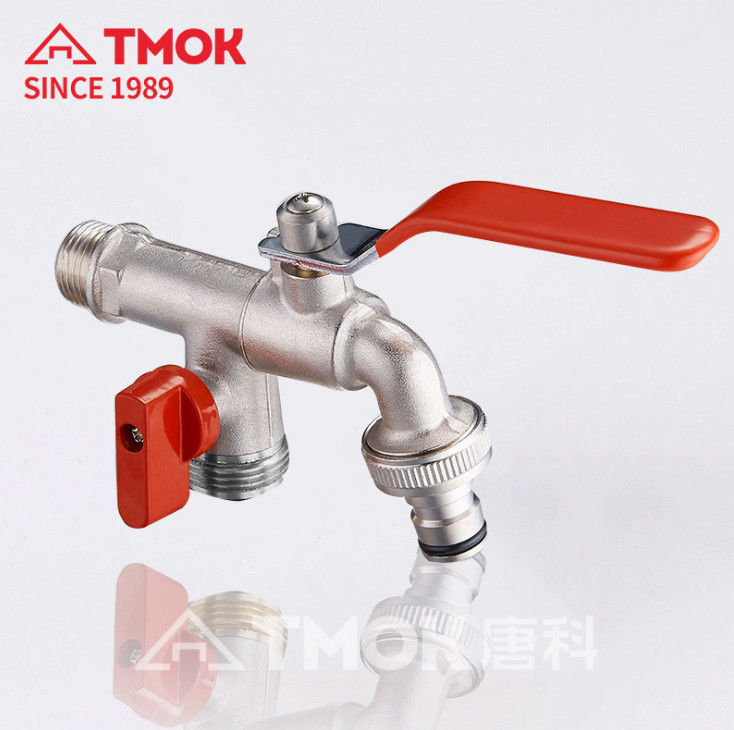 Garden Use Water 3 Way Brass Bibcock Valve With 2 Nozzle Multi Function16 Bar