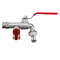 BSP Thread Outdoor Garden Hose Tap Red Iron Handle Brass 3 Way Bibcock With Double Outlets
