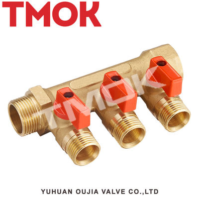 Sand Blasting Brass Color Body 3/4 Inch Three Way Manifold Valve For Water Distributor